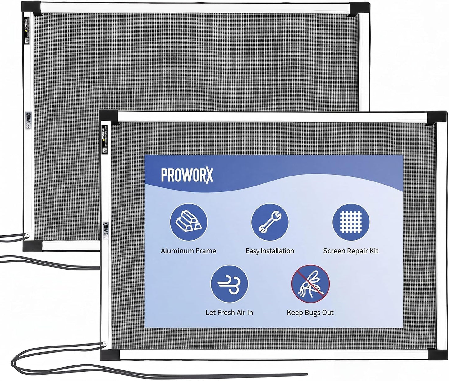 PROWORX Adjustable Window Screens Expandable, 2 Pack 15" H x 21"-40" W Horizontal and Vertical Adjustable, Durable Replacement Screens for House Windows, Aluminum Frame with Repair Tape, Safety Rope