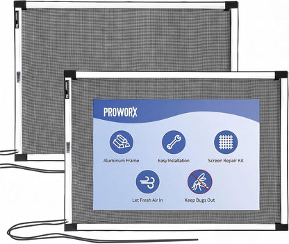 PROWORX Adjustable Window Screens Expandable, 2 Pack 15" H x 21"-40" W Horizontal and Vertical Adjustable, Durable Replacement Screens for House Windows, Aluminum Frame with Repair Tape, Safety Rope