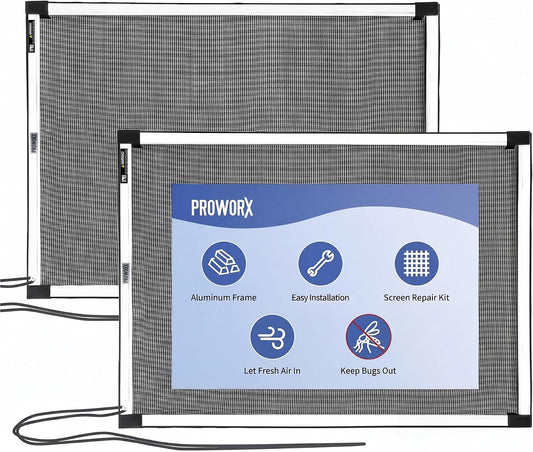 PROWORX Adjustable Window Screens Expandable, 2 Pack 15" H x 21"-40" W Horizontal and Vertical Adjustable, Durable Replacement Screens for House Windows, Aluminum Frame with Repair Tape, Safety Rope