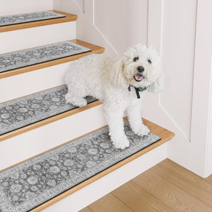 OJIA Extra Non-Slip Stair Treads for Wooden Steps 15PCS, 30"X8" Rubber Indoor Stair Runner Slip Resistant Stair Rugs Safety Mats for Dogs, Kids & Elders, Stairway Grip Step Treads, Gray