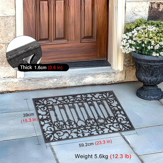 GTPBAO Front Door Shoe Scraper Mat, Outdoor Cast Iron Door Mat, Non-Slip Boot Cleaning Mat for Lawn Panel Warehouse, Sign with Keys