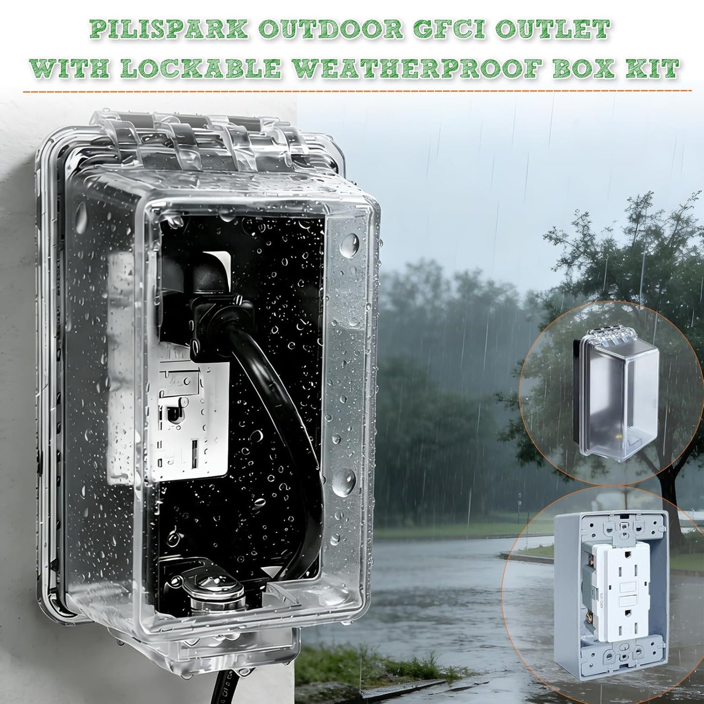 Outdoor GFCI Outlet with in Use Cover and Waterproof Lockable Box Kit,1 Gang, 15 Amp TRWR Self-Test GFI Receptacle,Electrical Baby Proof Self-Lock Covers,1 Pack