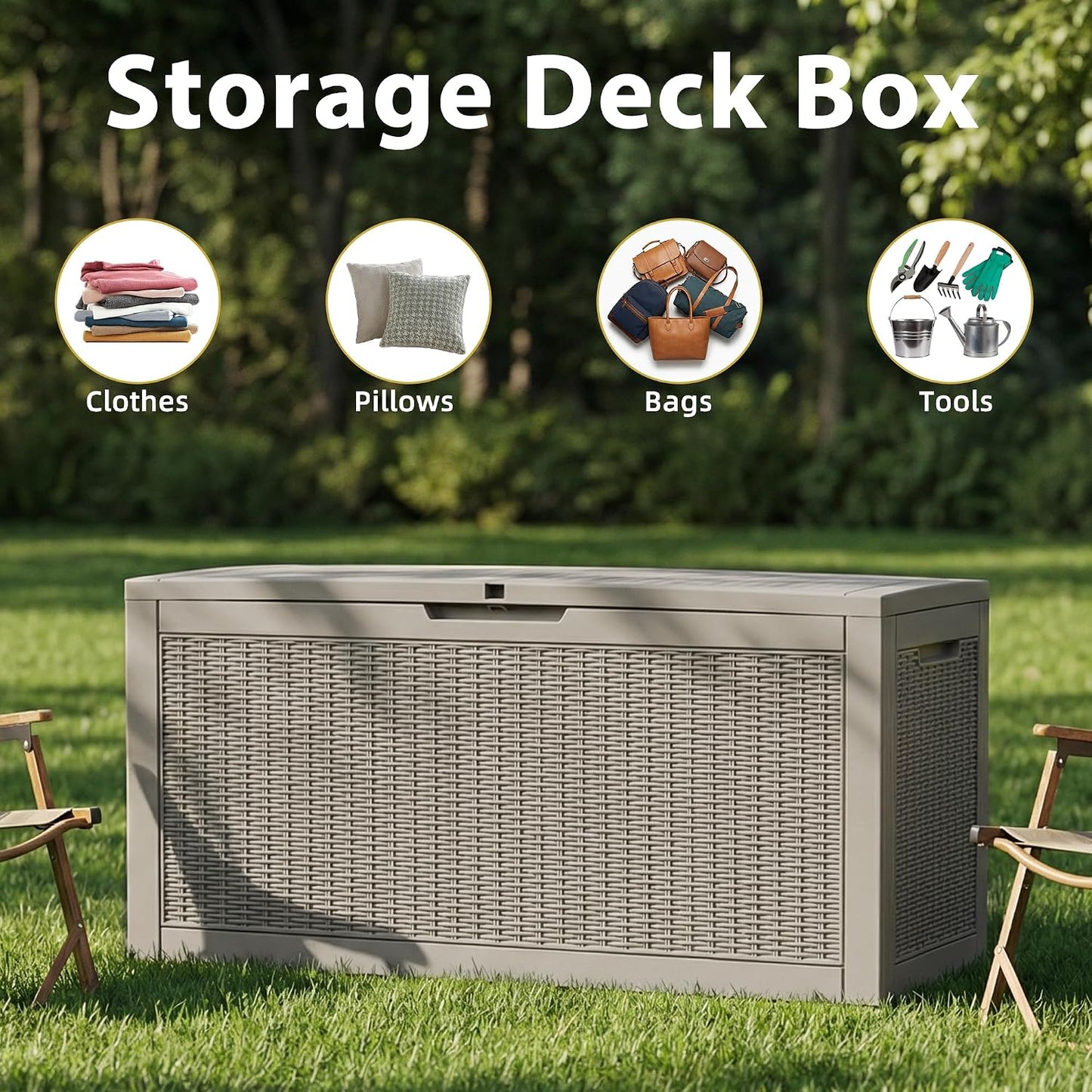 125Gal Outdoor Storage Box, Lockable Deck Box with Hydraulic Lid | Waterproof UV-resistant, Durable outdoor bin for patio cushions, pool accessories & garden tools. Keeps contents secure & dry
