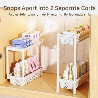 Slim 4 Tier Rolling Storage Cart Narrow Bathroom Organizer on Wheels Blue | 6.7" wide for tight bathroom/kitchen gaps, extra-tall tier, 360° casters, quick-dry shelves, tool-free storage rack