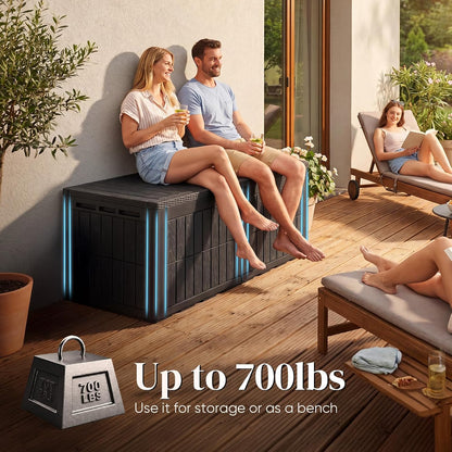 Quictent 100 Gallon Heavy Duty Resin Deck Box, Weatherproof Waterproof Outdoor Storage Bench, UV Resistant Lockable Container for Garden, Pool Supplies, Patio Cushions & Furniture Accessories