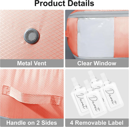 Comforter Storage Bag - Large Capacity Blanket Storage Bags 3-Layer Ultra Space Saving Self Compression Organizer, Washable Compression Bags for Storage Comforter Blanket, 2-Pack, Beige