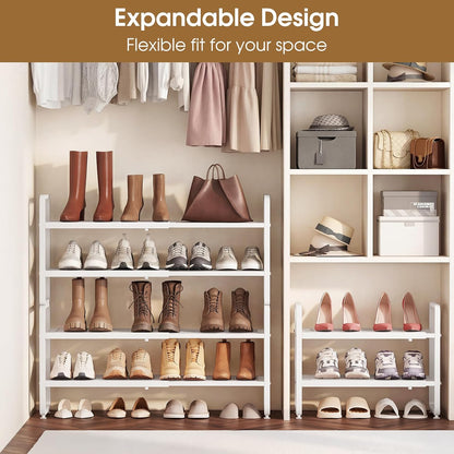 SAYZH Expandable Shoe Rack for Closet, Adjustable Metal Shoe Organizer with Sturdy Mesh Shelves for Boots & Heels, Stackable Shoe Storage for Entryway, Garage, Small Spaces (Black, 2-Tier)