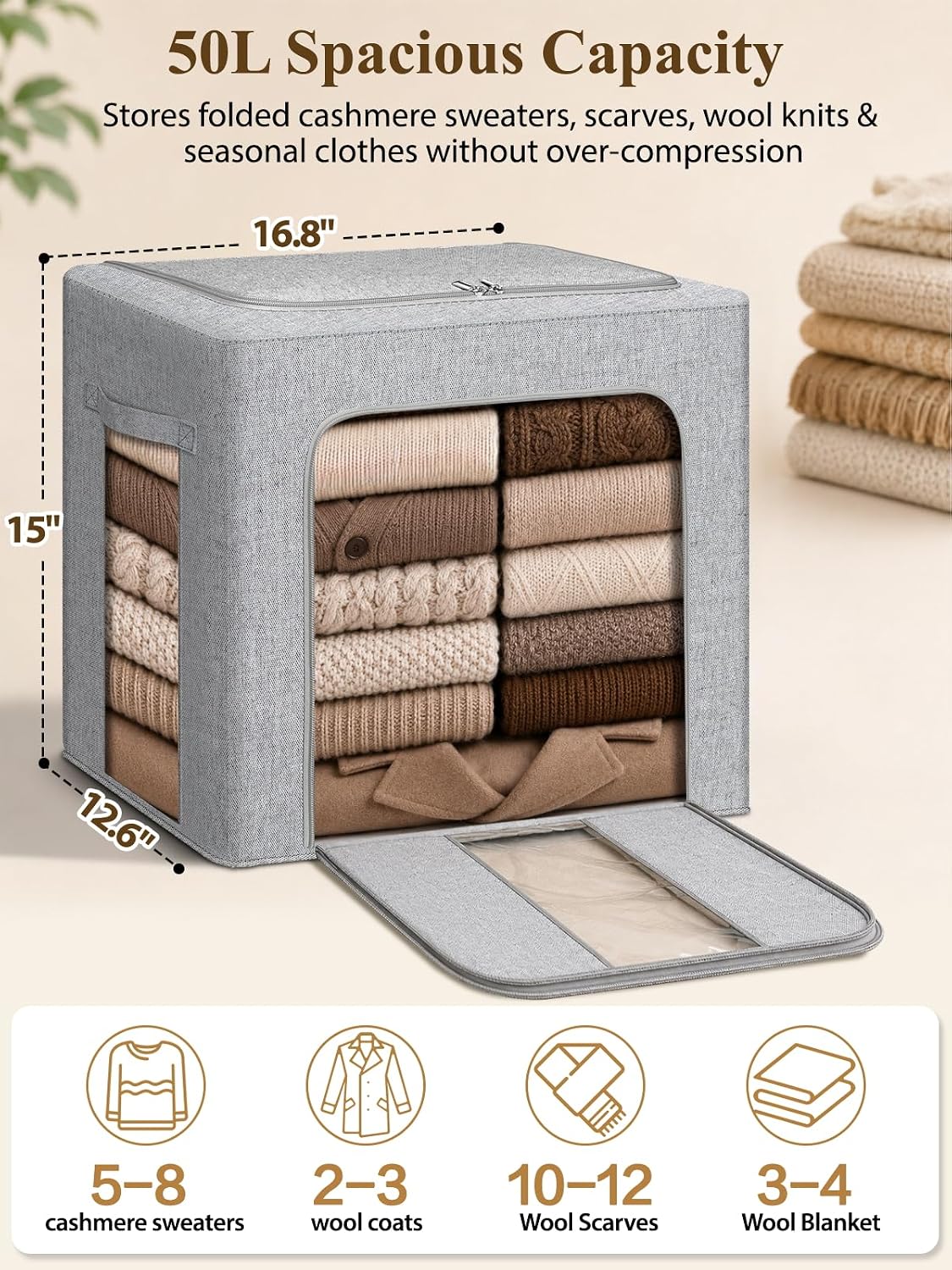 punemi Comforter Storage Bag, Large Blanket Storage Bags with Sturdy Structure, Zipper & 2 Handles for King/Queen Comforters, Quilts, Duvets, Pillows, Bedding and Clothes, 21.7x14.2x11.8in, 2 Pack