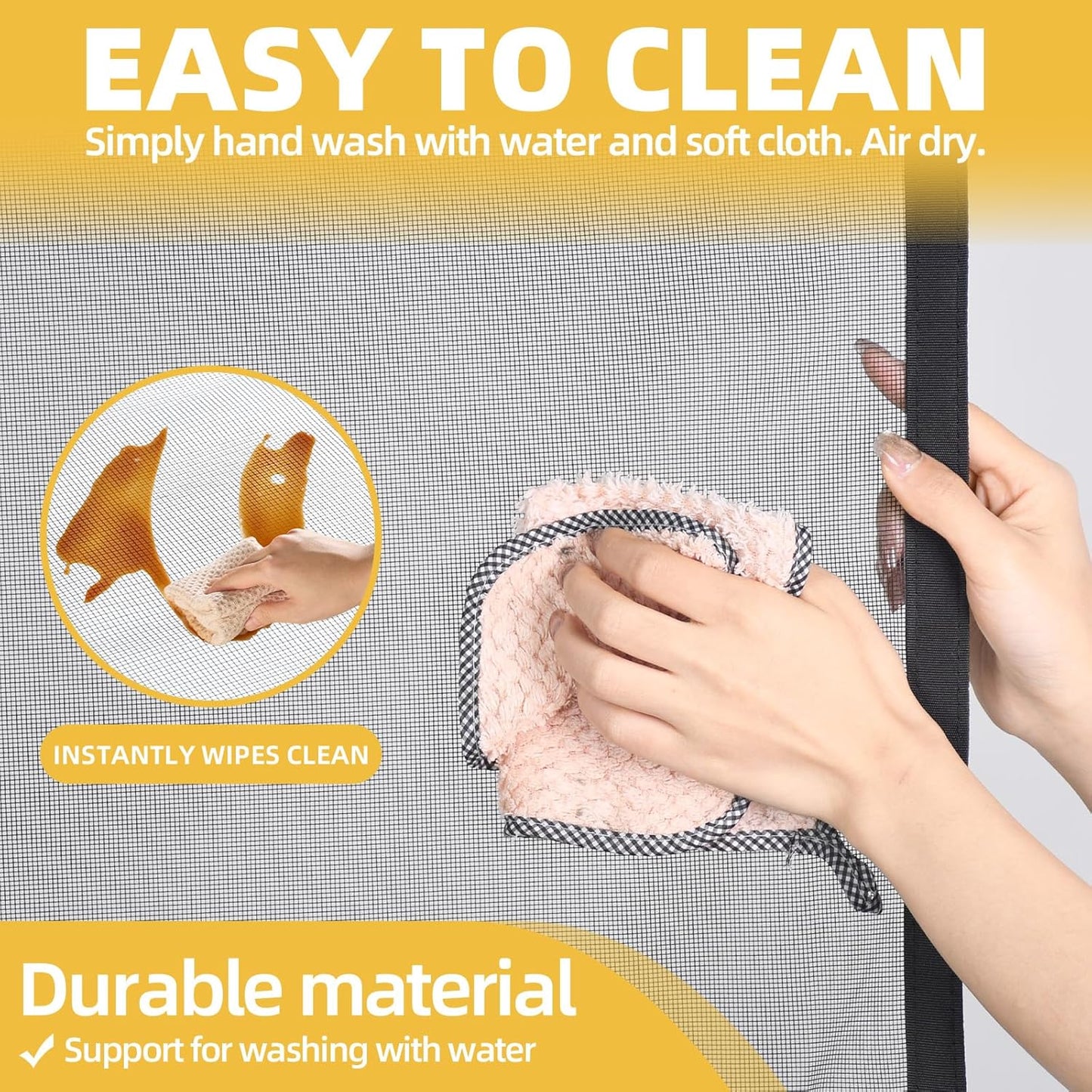Magnetic Screen Door - 38"x83" Heavy Duty Mesh for Entry Front Back Patio Sliding Door, Self Sealing Hands Free, Bug Proof, Windproof Clips, No Drill Easy Install, Pet & Child Friendly, Black