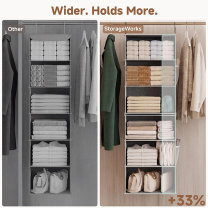 StorageWorks 6-Shelf Closet Organizers, Two 3-Shelf Separable Hanging Shelves for Closet, 12 1⁄2" D x 12 1⁄2" W x 47 ¼" H, Mixing of Beige, White & Ivory