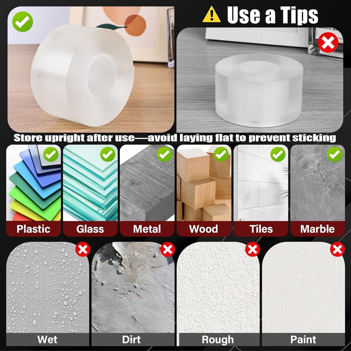 2In x 10Ft Heavy Duty Double Sided Tape, Removable Nano Tape, Transparent Multipurpose Mounting Tape for Home and Office