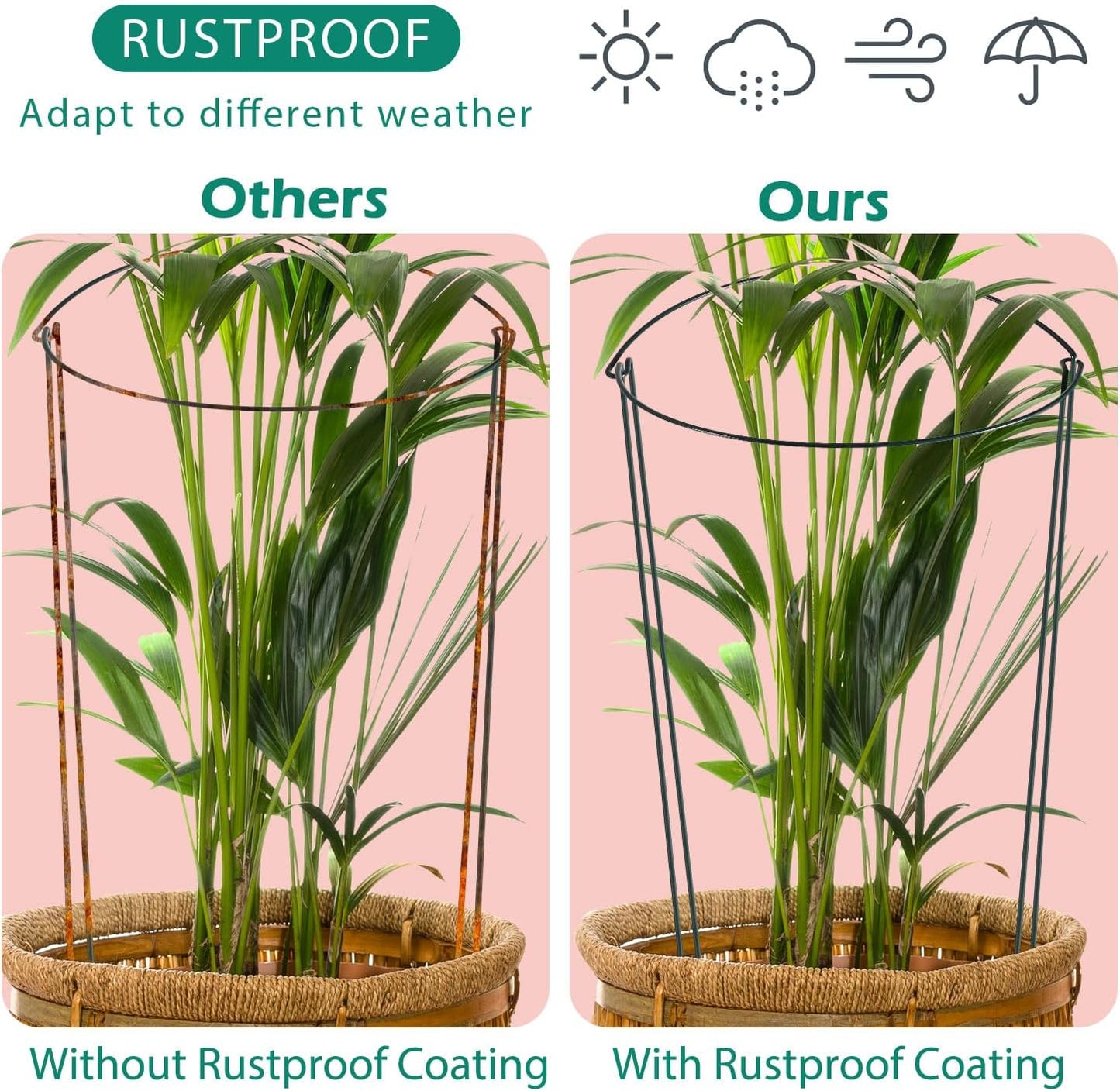 24 Pack Plant Support Stake, Half Round Metal Garden Plant Stake, Green Plant Support Ring, Border Support with Plant Lables & Plant Clips for Outdoor Indoor Plants, Vegetable, Flowers