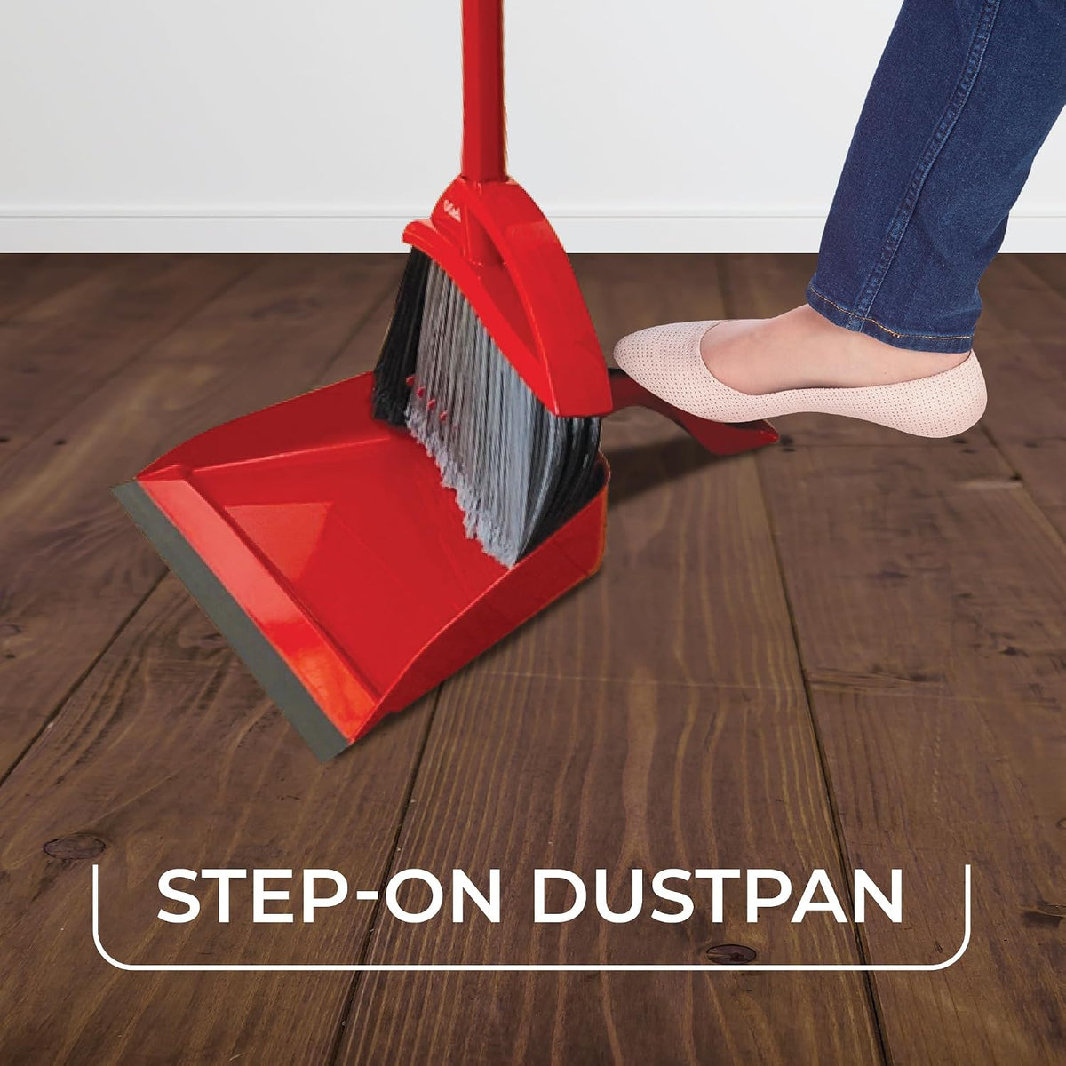 O-Cedar Strong Sweep Broom and Dustpan Set with Detail Brush | Indoor Outdoor Heavy Duty Stiff Bristle Broom | Step-On Dust Pan