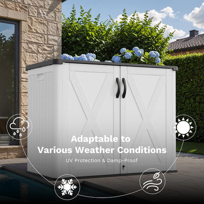 Greesum Outdoor Storage Cabinet, 26 CUFT Deck Box Without Shelves, Waterproof Plastic Storage Shed for Patio Cushions, Gardening Tools, Lockable and Sidehandles, UV Resistant, Beige