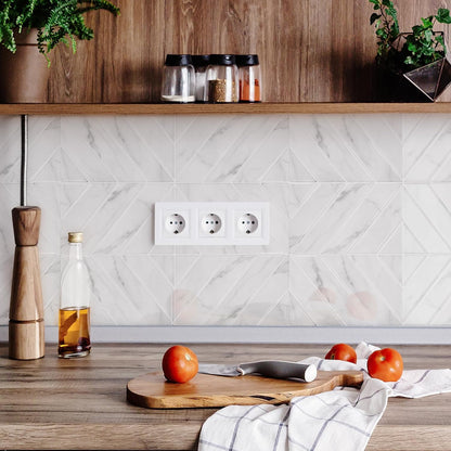 STICKGOO 10 Sheets Thicker Herringbone Peel and Stick Backsplash, 12.6”×9.7” Stick on Wall Tiles, Self Adhesive Tile Sticker for Kitchen Backsplash and Bathroom, White with Grey Grout