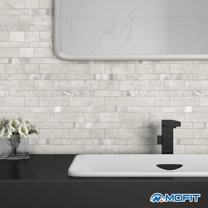 MOFIT Backsplash Tile for Kitchen Peel and Stick Stone Matte Finish,Bathroom Tiles Stickers 3D Wall Panel Linear Mosaic Marble Backsplash Waterproof(10sheets,Blue Green Gray)