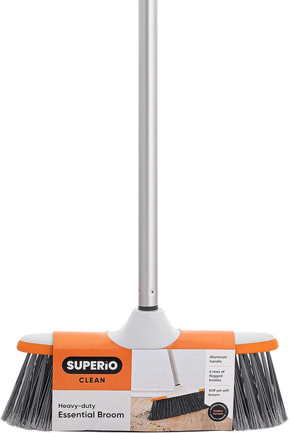 Superio Grey Broom, Heavy-Duty Indoor & Outdoor Broom with 48-Inch Handle, Multi-Surface Floor Cleaning for Home, Kitchen, Garage & Office