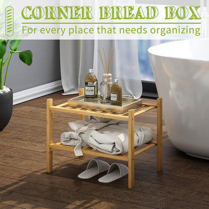BMOSU 2-Tier Bamboo Small Shoe Rack Premium Stackable Shoe Shelf Storage Organizer for Hallway Closet Living Room Entryway Organizer (Black Bamboo)