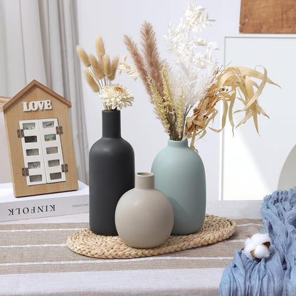 CUCUMI Ceramic Vase Set of 5, Home Decor Farmhouse Décor Handmade Pottery Vases for Pampas Grass, Dried Fresh Flowers, Table, Living Room, Kitchen, Shelf, Entryway Mantel Neutral Tones