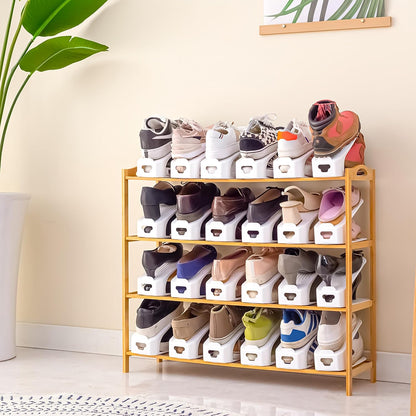 One-Piece Shoe Slot Organizer, Space-Saving Stackers for Closet, Entryway & Shoe Rack | No Assembly Needed (10, Black)