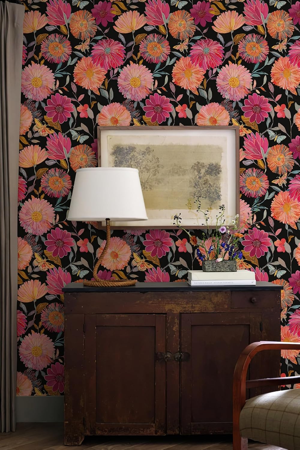 Simon&Siff Floral Wallpaper Peel and Stick Boho Contact Paper Removable Self Adhesive Waterproof Wall Paper for Cabinets Bedroom Decorative 17.3" x 120"