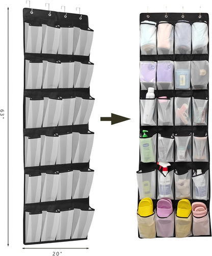 Over The Door Shoe Organizer with 24 Large Breathable Mesh Pockets Sturdy Closet Door Shoe Storage Holder Hanging SimpleHouseware Men Women Kids Shoe Holder for Rack (Black)