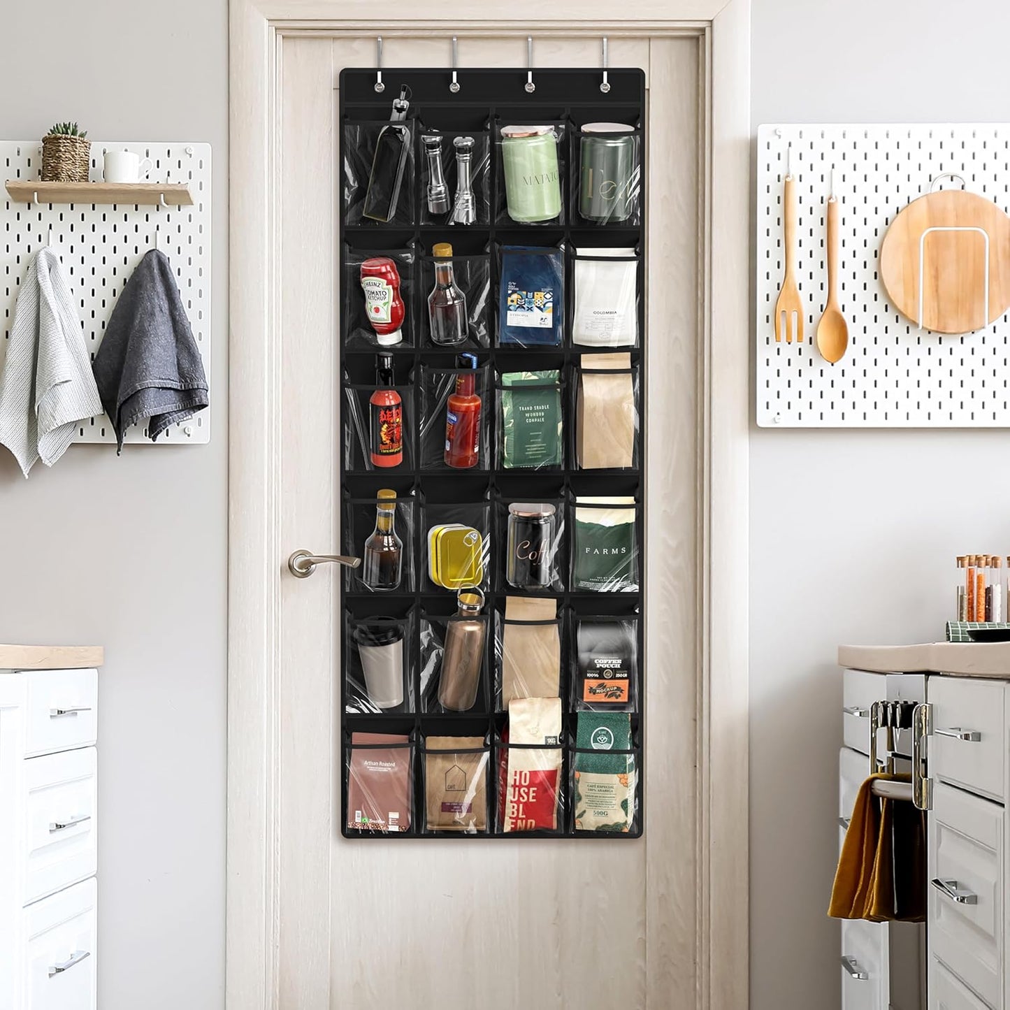 Simple Houseware 24 Pockets - Crystal Clear Over The Door Hanging Shoe Organizer, Gray (64'' x 19'')