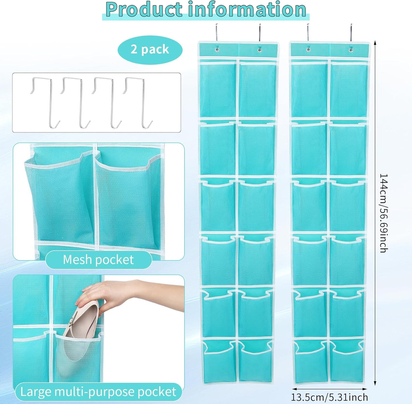 GOMAJI 2PK 12 Large Pockets Over Door Hanging Shoe Organizer