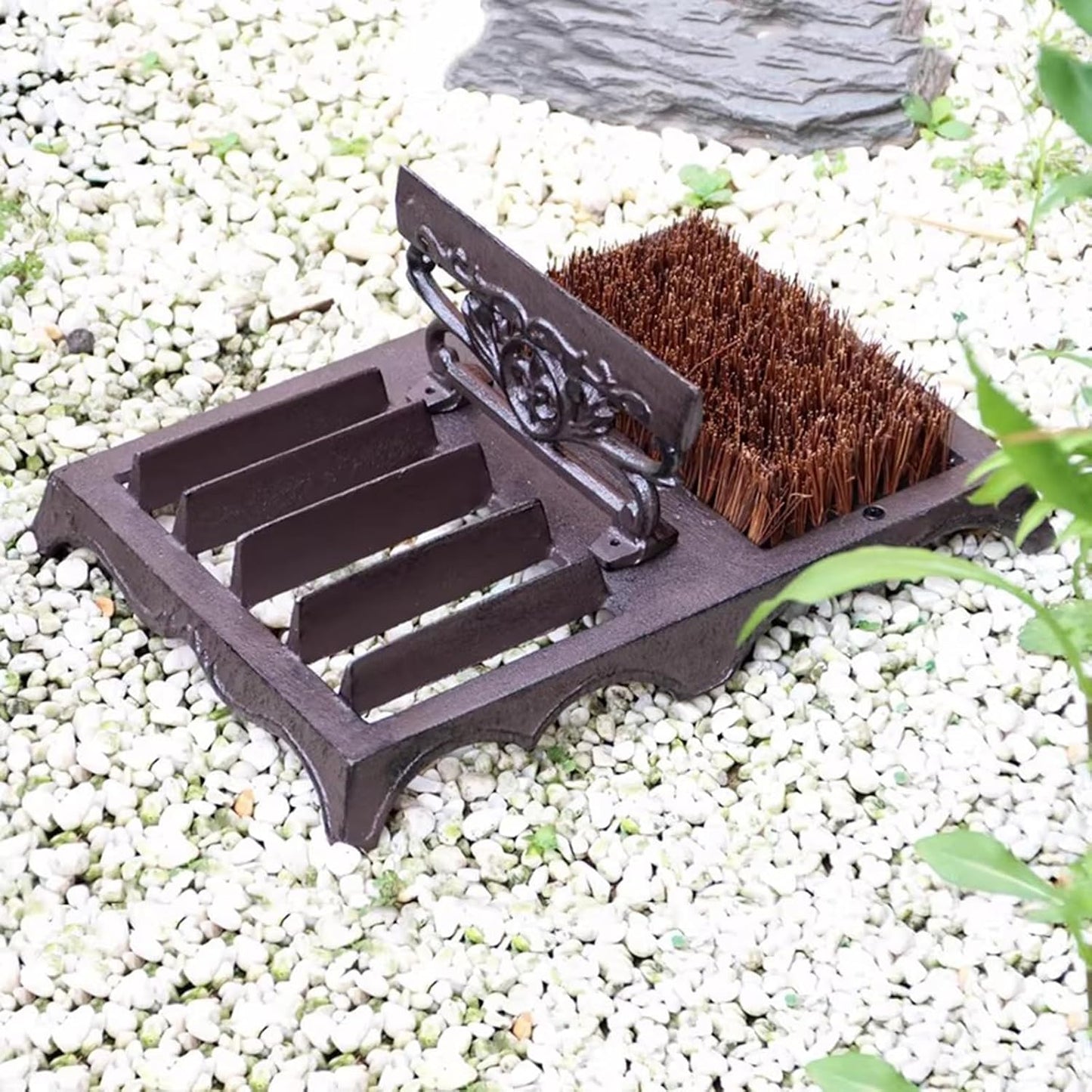 Cast Iron Boot Brush Scraper Outdoor, Heavy Duty Boot Scrubber Brush for Home Porch Entryway, Brown Front Doormat