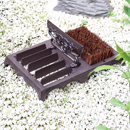Cast Iron Boot Brush Scraper Outdoor, Heavy Duty Boot Scrubber Brush for Home Porch Entryway, Brown Front Doormat