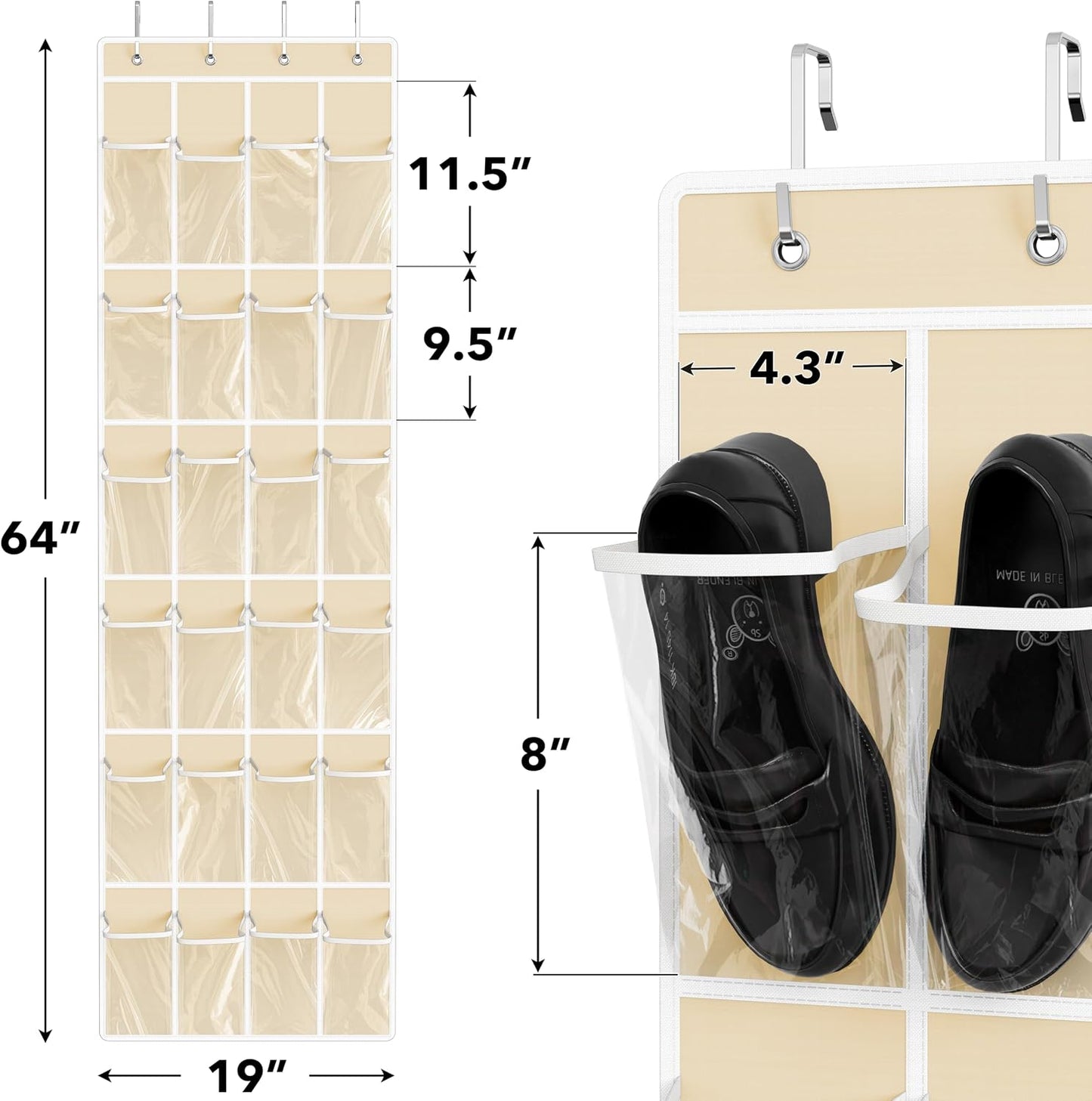 Simple Houseware 24 Pockets - Crystal Clear Over The Door Hanging Shoe Organizer, Gray (64'' x 19'')