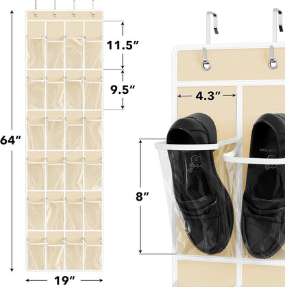Simple Houseware 24 Pockets - Crystal Clear Over The Door Hanging Shoe Organizer, Gray (64'' x 19'')