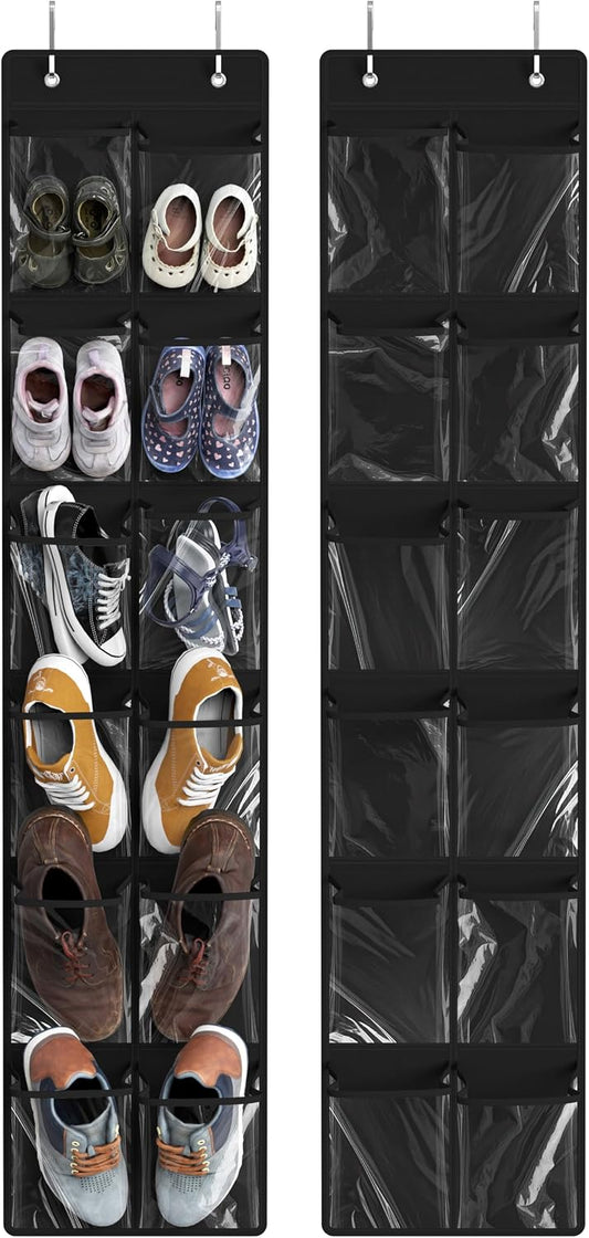 Simple Houseware 24 Pockets - 2PK 12 Large Pockets Over Door Hanging Shoe Organizer, Grey