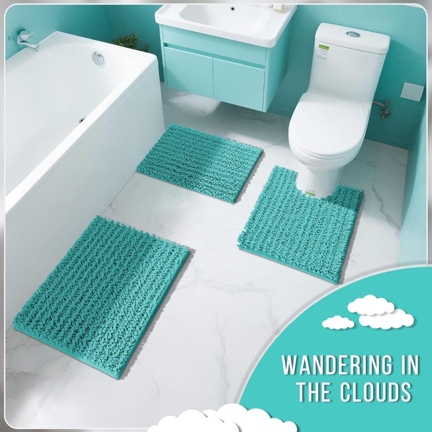 Yimobra Bathroom Rugs Non Slip Washable - Ultra Soft Absorbent Chenille Bath Mat, Quick Dry Shaggy Floor Carpet for Tub Shower, Gray Home Decor Accessories, 24x17 Inch