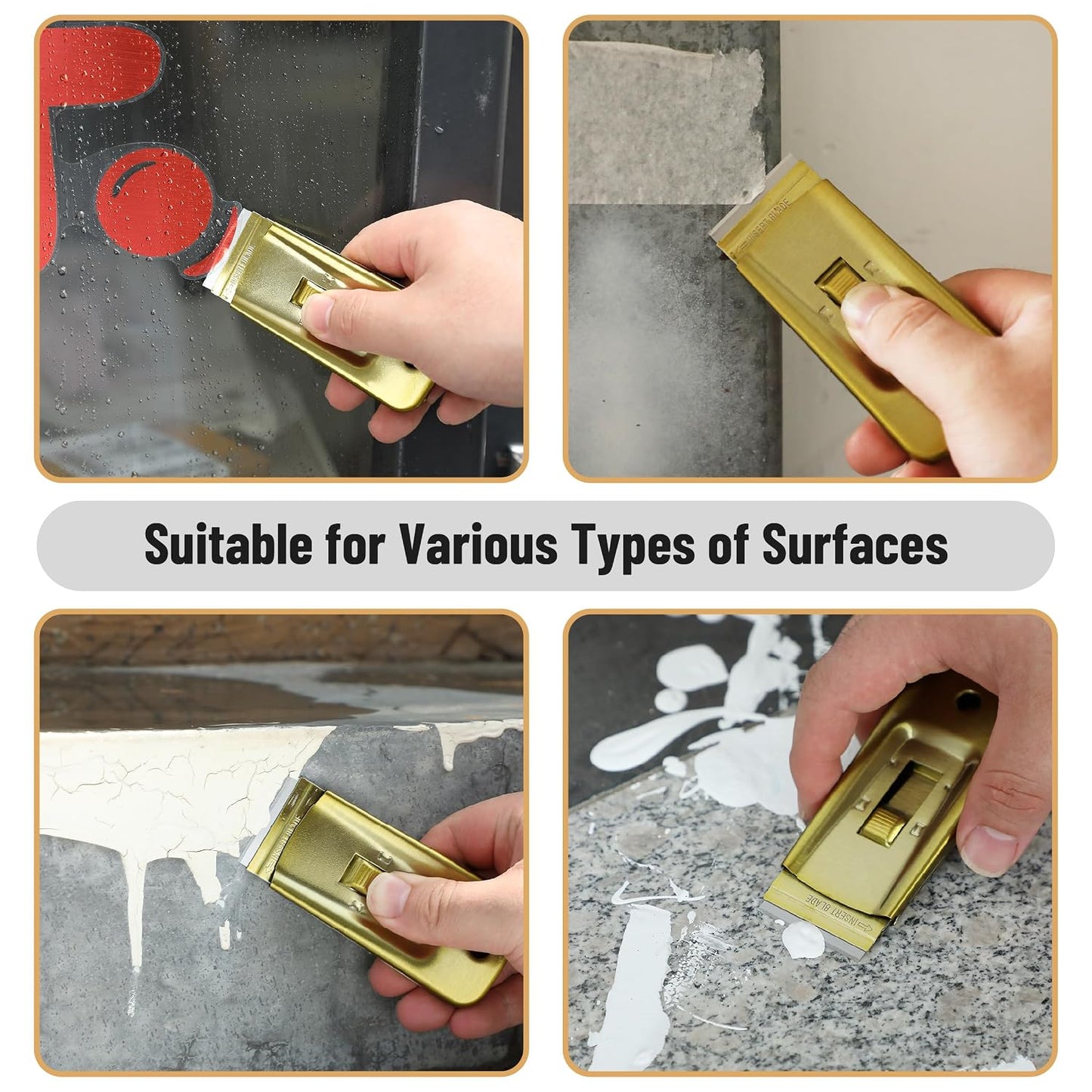 Bates- Metal Razor Blade Scraper, 2 Pack, 30 Extra Blades, Scraper for Cleaning, Glass Scraper, Razor Blade Scraper Tool, Razor Scraper Tool, Scraper Blades, Window Scraper with Razor Blade