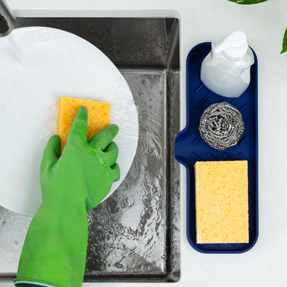 Zulay Kitchen (9x3.5in) Sponge Holder for Kitchen Sink - Flexible Heavy-Duty Multipurpose Sink Caddy - Counter Organizer for Kitchen, Bathroom, Makeup, Trinkets & More! (Grey)