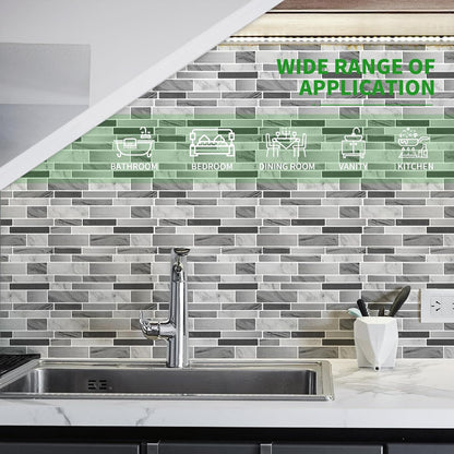 LONGKING Self-Adhesive Kitchen Backsplash, Marble Look Decorative Tiles (10 Tiles)
