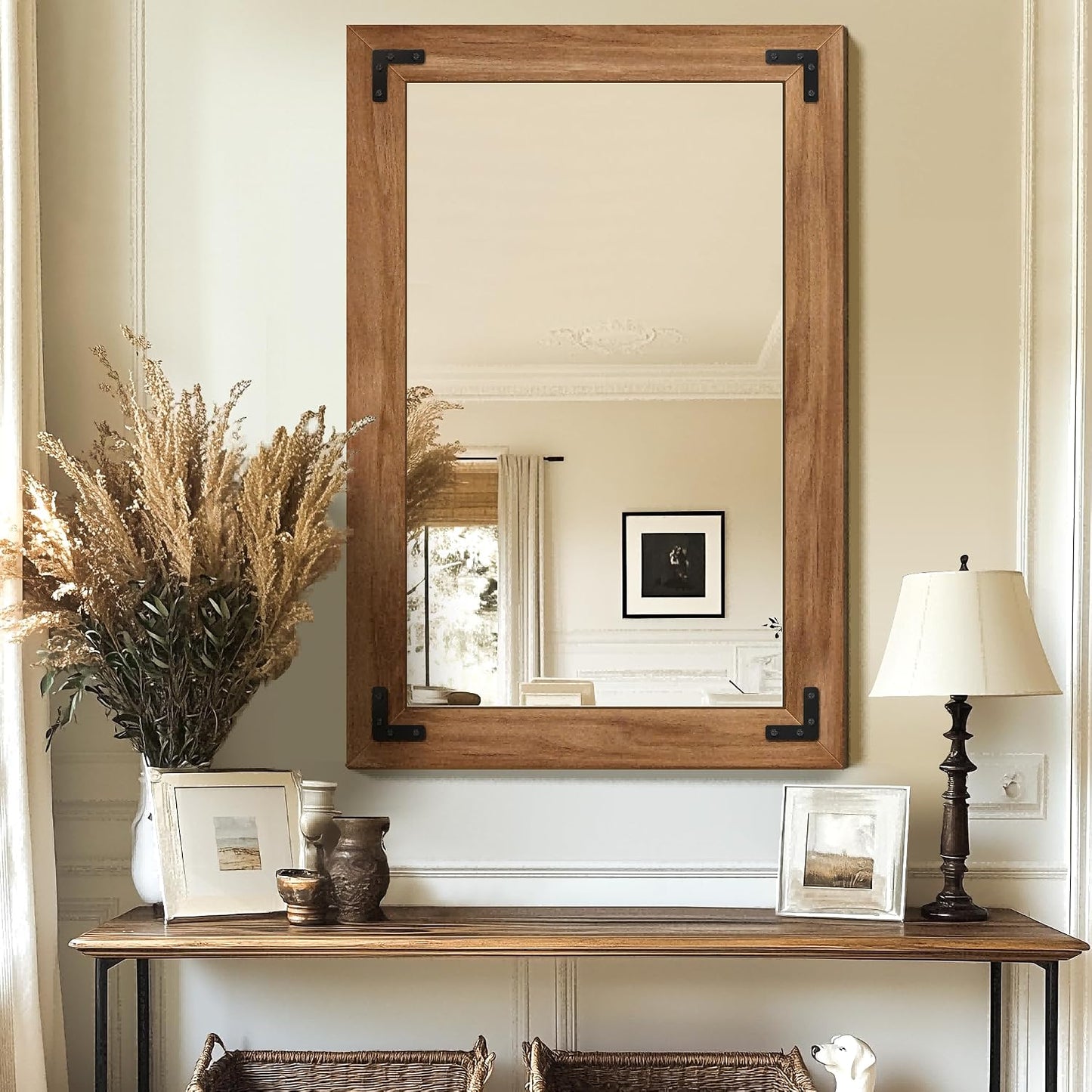TRAHOME Full Length Mirror with Wooden Frame, 56"X22" Solid Wood Standing Floor Mirror for Farmhouse, Bathroom, Bedroom Decor, Hanging or Leaning Wall-Mounted