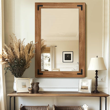 TRAHOME Full Length Mirror with Wooden Frame, 56"X22" Solid Wood Standing Floor Mirror for Farmhouse, Bathroom, Bedroom Decor, Hanging or Leaning Wall-Mounted