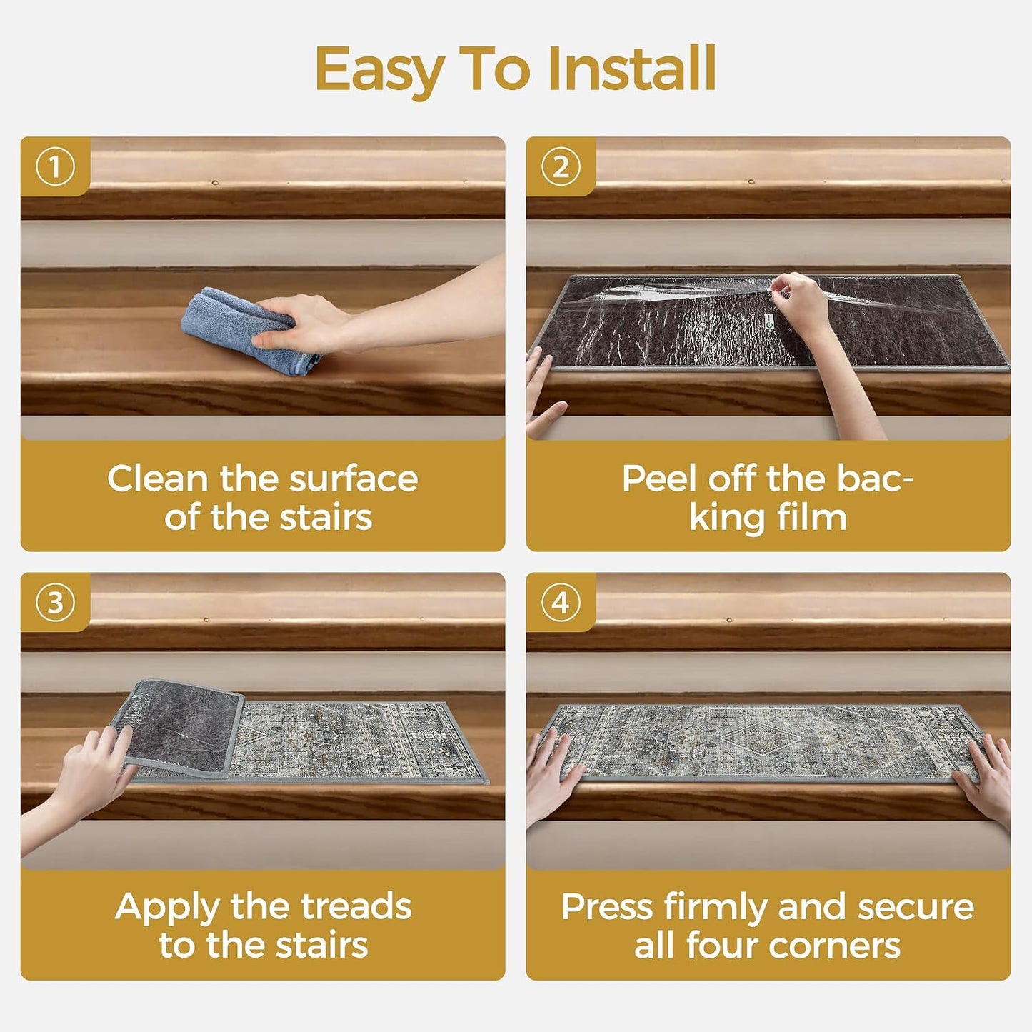 sarben Non Slip Stair Treads for Wooden Steps 15PCS - 8"x30" Indoor Safety Carpet, Edging Mats with TPE Adhesive Backing, Pet and Elderly Friendly Stair Rugs (Taupe) - Colors A