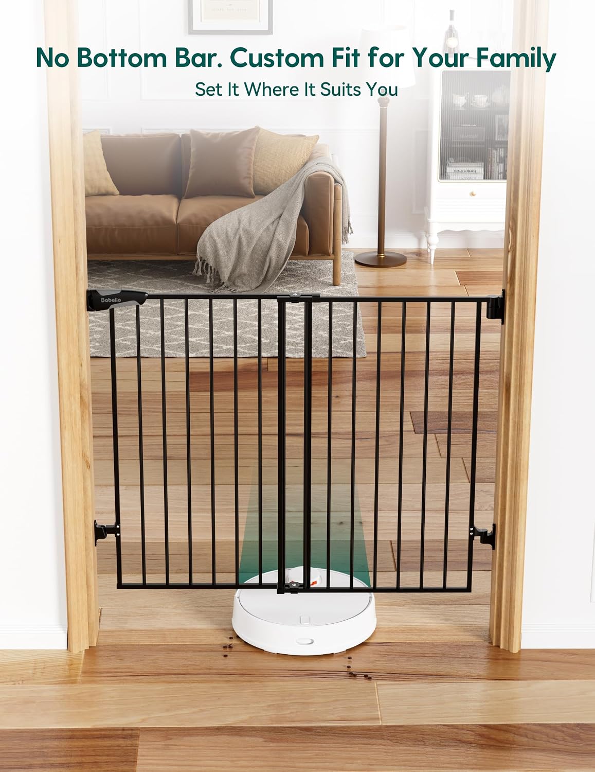 Babelio Baby Gate for Stairs, Kitchen & Doorways, No Bottom Bar| One-Handed Operation| Auto-Close| Hardware Mount (Drill Needed) Safety Dog/Pet Gate (Black - B17, 26-43" W, 28" H)