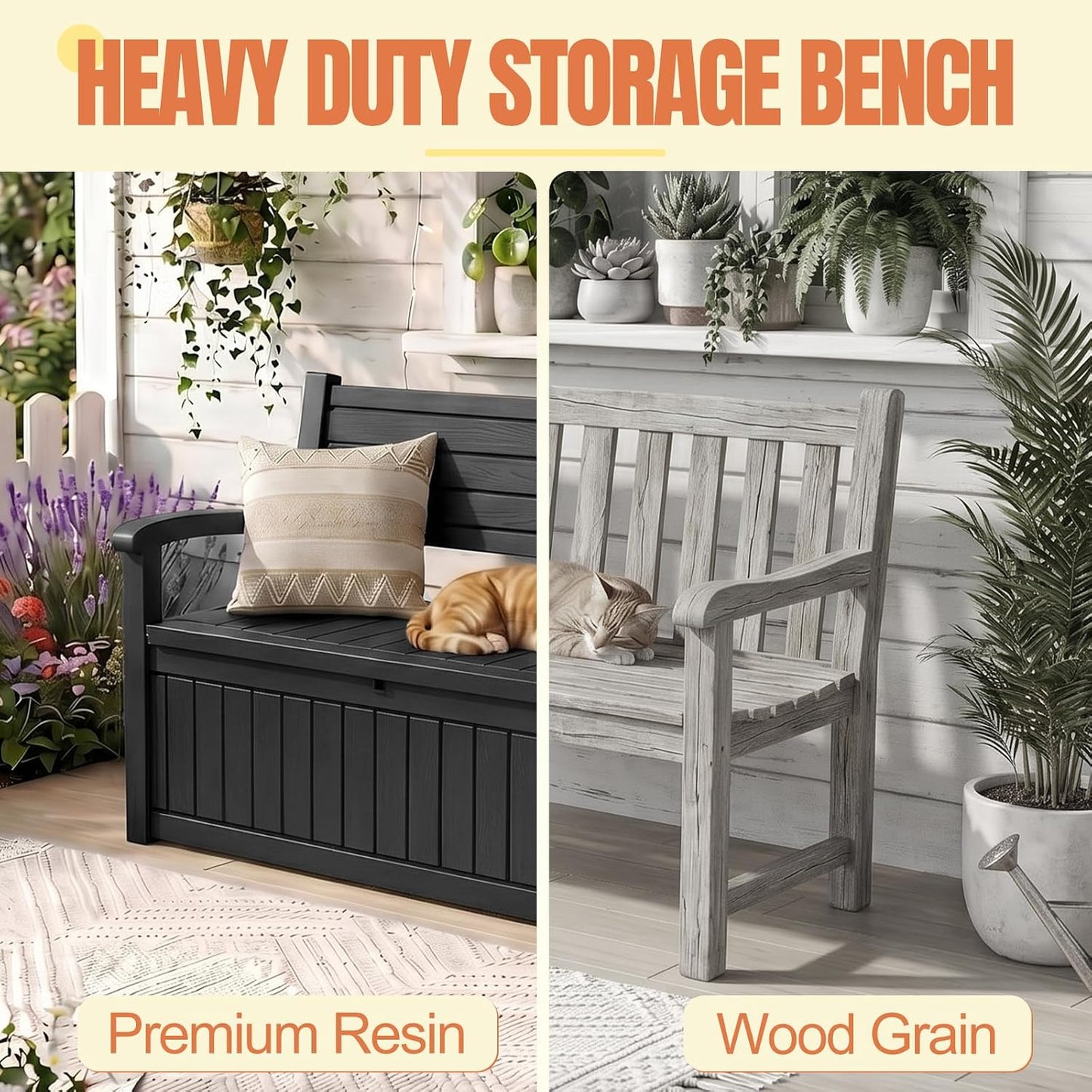 Storage Bench Outdoor Deck Box,100 Gallon Waterproof & UV Resistant Lockable Patio Furniture Seating.Indoor/Outdoor Shoe Storage Cabinet for Garden Cushions,Tools,Patio,Pool Supplies(Black)