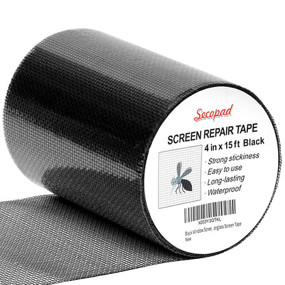 Secopad Grey Window Screen Repair Kit, 4 in X 30 FT (360IN) Screen Repair Tape for Windows or Doors, Strong Adhesive Fiberglass Mesh Patch Tape