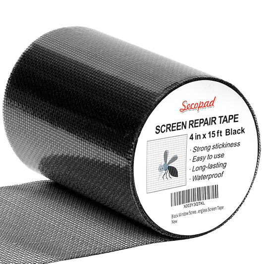 Secopad Grey Window Screen Repair Kit, 4 in X 30 FT (360IN) Screen Repair Tape for Windows or Doors, Strong Adhesive Fiberglass Mesh Patch Tape