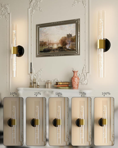 10000mAh Battery Operated Wall Sconce Set of 2, Rechargeable Wireless Wall Lights with Remote Control, Dimmable Timer 3 Color Temperature Glass Wall Lamp for Living Room Bedroom Gold 21.5 Inch
