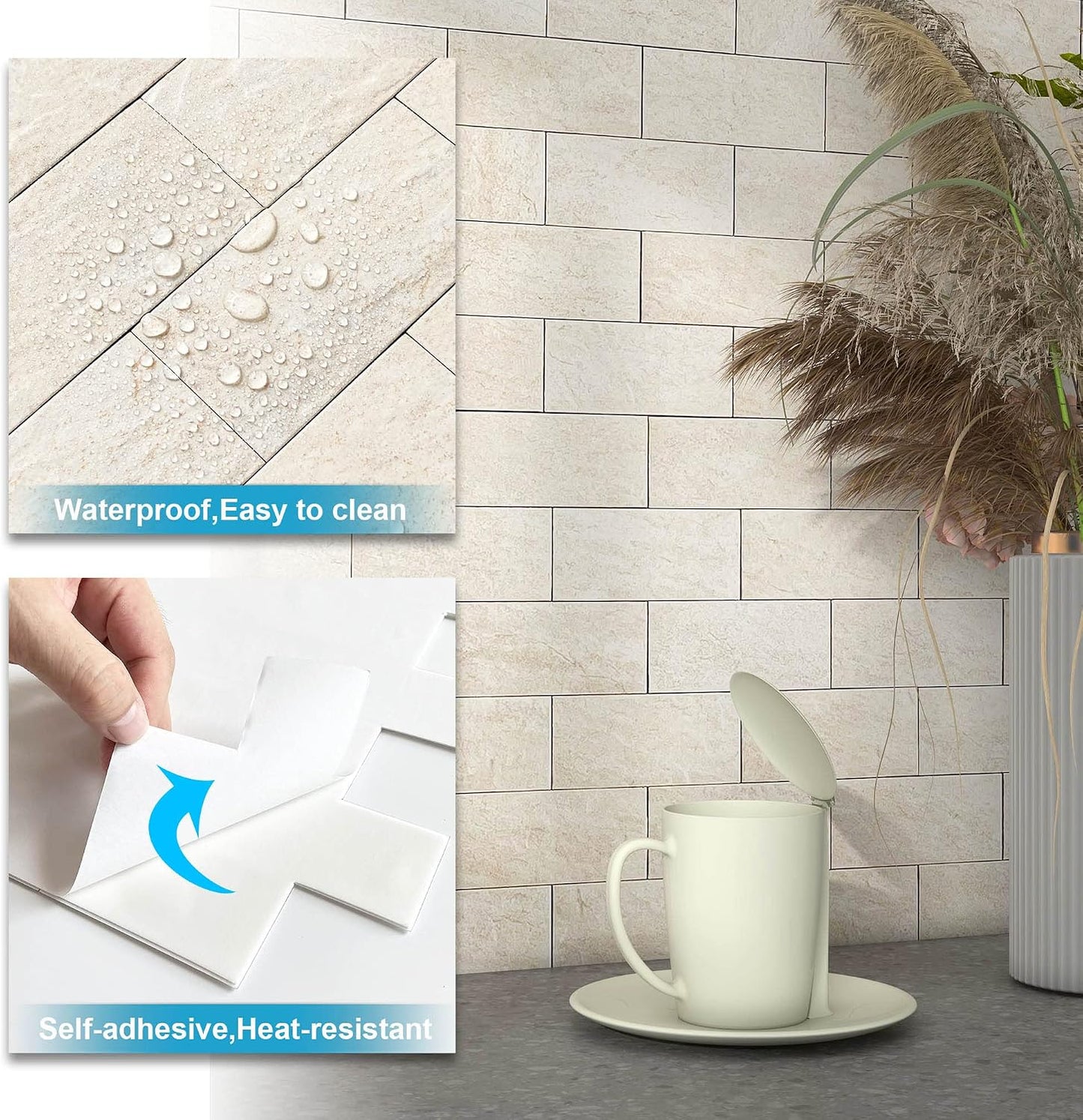 BeNice Peel and Stick Backsplash for Kitchen,Bathroom Wall Backsplash Tile Peel and Stick Shower Tiles Waterproof(10sheets,Rustic Beige)