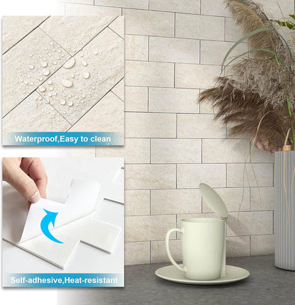 BeNice Peel and Stick Backsplash for Kitchen,Bathroom Wall Backsplash Tile Peel and Stick Shower Tiles Waterproof(10sheets,Rustic Beige)