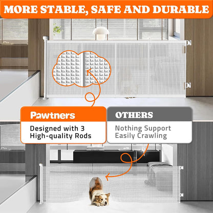 Pawtners Retractable Baby Gates Extra Wide, 41" Tall Extends up to 71" Wide, Dog Gate Indoor for Stairs, Pet Gate with Support Rods for Doorways Hallways Indoor & Outdoor-Black