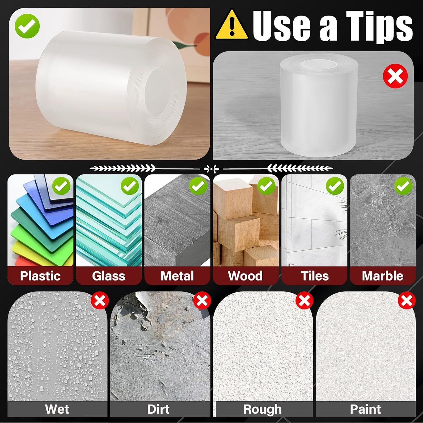 2In x 10Ft Heavy Duty Double Sided Tape, Removable Nano Tape, Transparent Multipurpose Mounting Tape for Home and Office
