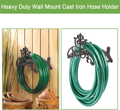 OwnMy Cast Iron Garden Hose Holder Heavy Duty Wall Mount Water Hose Reels Holder, Decorative Water Hose Hanger Garden Hose Storage Organizer Rack for Outdoor Lawn Yard, 10"L x 4.7"W x 6.5"H